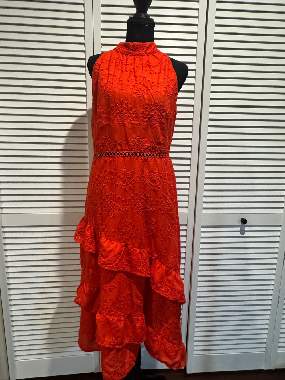 Sam Edelman Red High-Low Eyelet Ruffle Dress